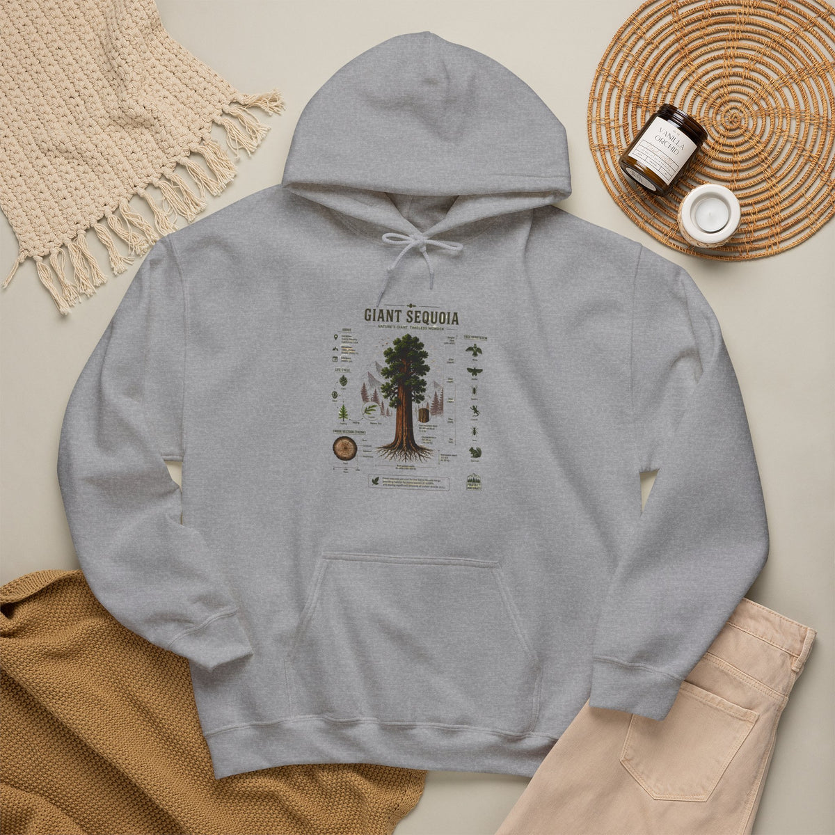 Giant Sequoia Botanical Hoodie — Vintage Tree Illustration & Facts