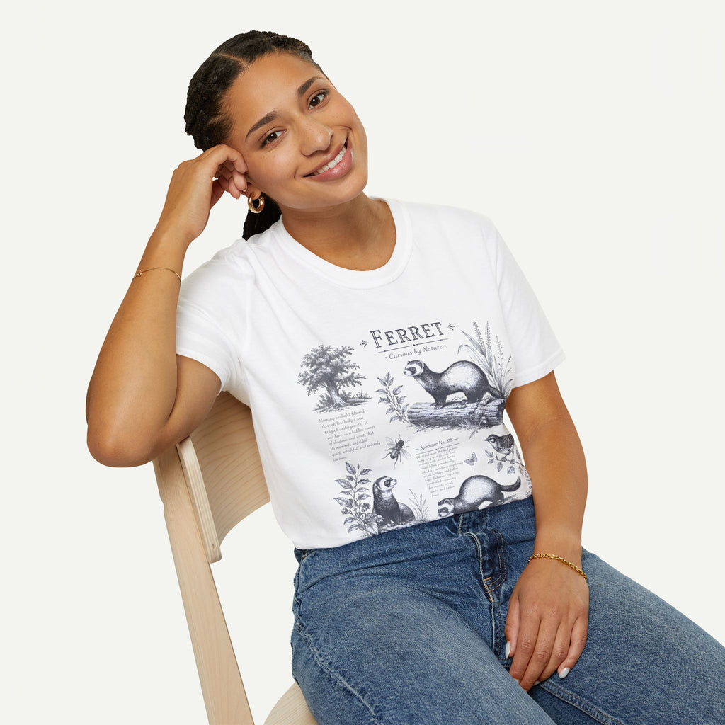 Ferret Vintage Anatomy T-Shirt — Botanical Wildlife Tee