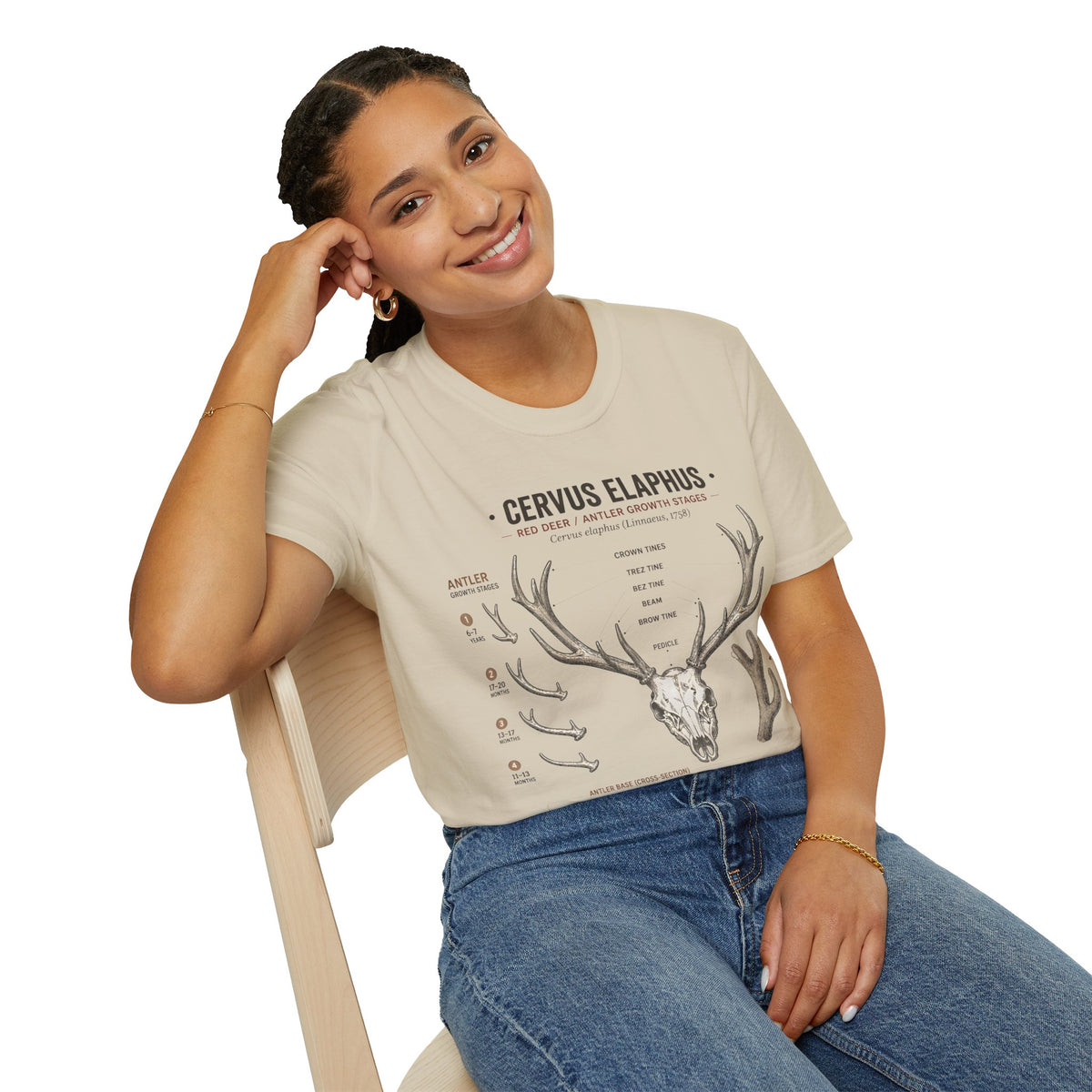 Deer Antler Anatomy T-Shirt — 'Cervus Elaphus' Educational Graphic