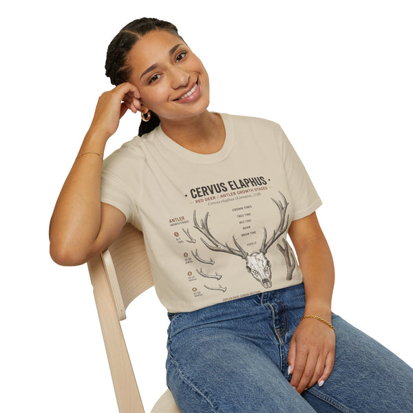 Deer Antler Anatomy T-Shirt — 'Cervus Elaphus' Educational Graphic