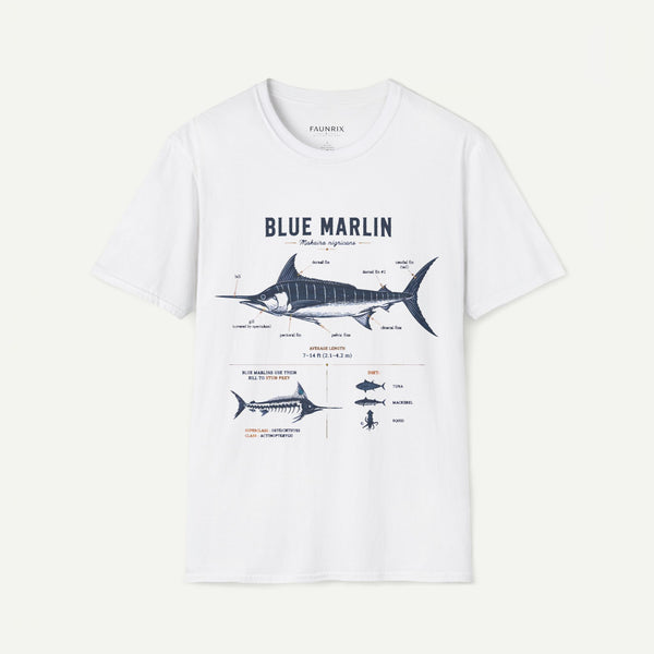 Blue Marlin Anatomy T-Shirt — Vintage Marine Fish Illustration Tee
