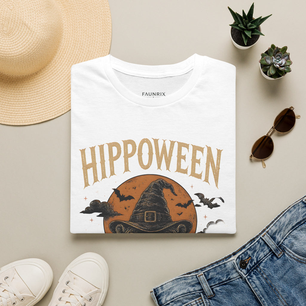 Hippoween Halloween T-Shirt — Hippo in Witch Hat Pumpkin Design