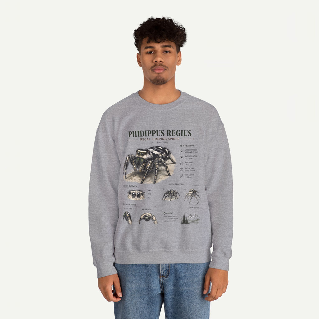 Spider Anatomy Crewneck Sweatshirt — Phidippus Regius Jumping Spider Illustration