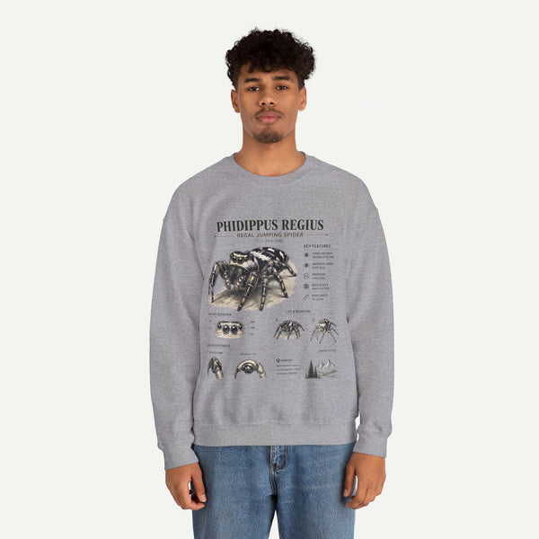 Spider Anatomy Crewneck Sweatshirt — Phidippus Regius Jumping Spider Illustration