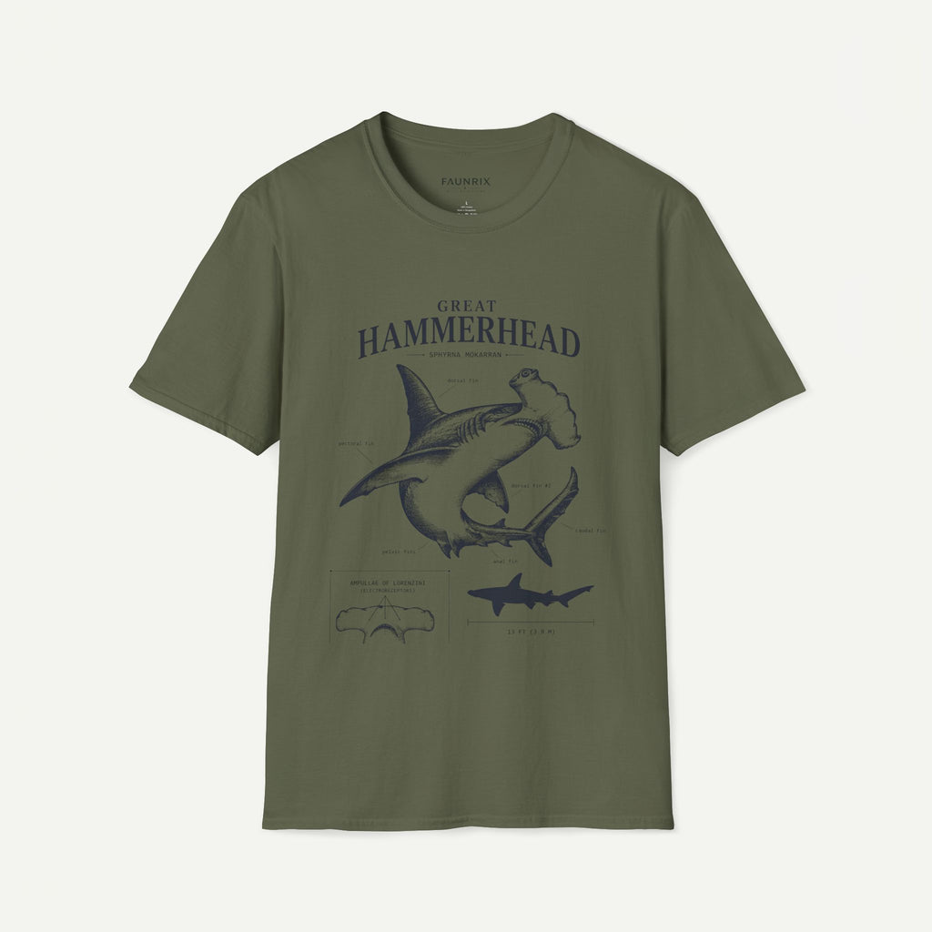 Hammerhead Shark Anatomy Tee — Vintage Great Hammerhead Graphic T-Shirt