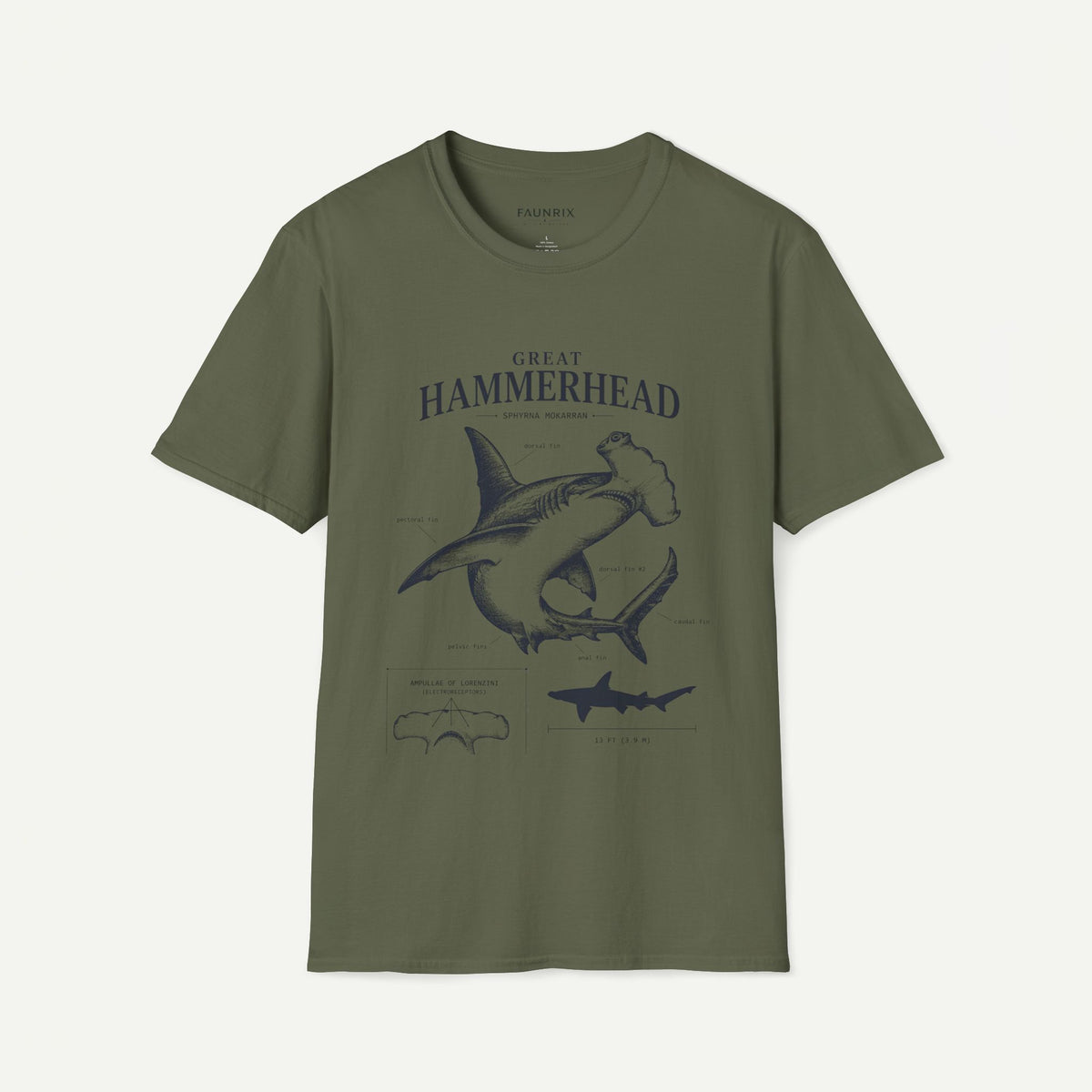 Hammerhead Shark Anatomy Tee — Vintage Great Hammerhead Graphic T-Shirt