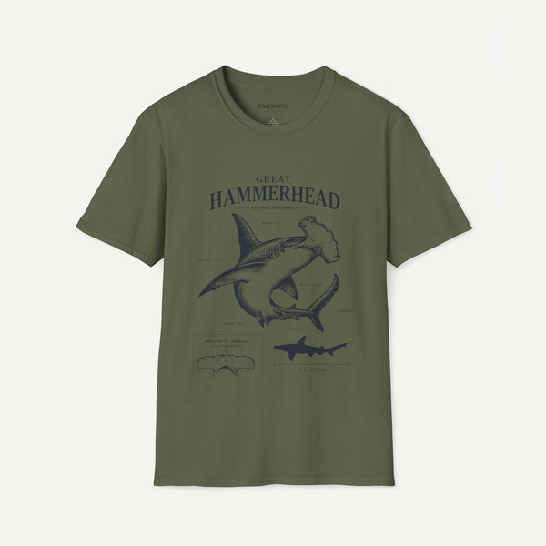 Hammerhead Shark Anatomy Tee — Vintage Great Hammerhead Graphic T-Shirt