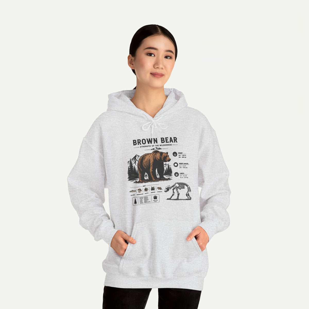 Brown Bear Anatomy Hoodie — Vintage Wildlife Graphic Sweatshirt