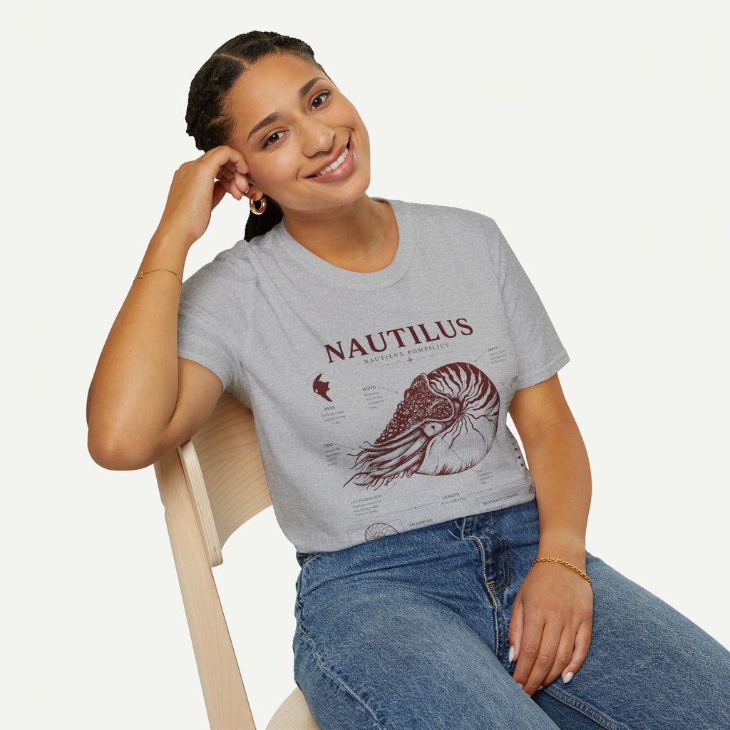 Nautilus Shell  Anatomy Graphic T-Shirt — Vintage Marine Biology Illustration