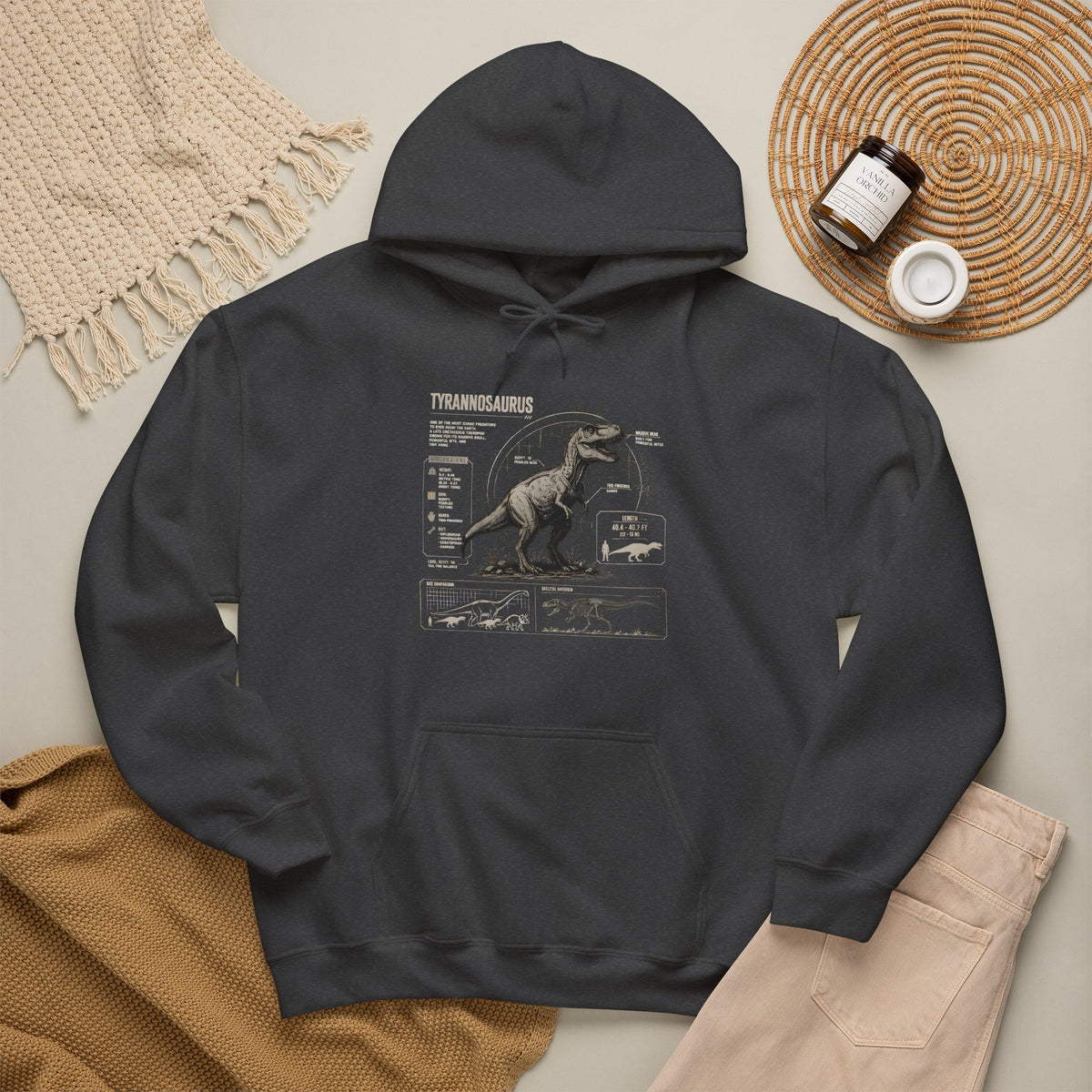 T‑Rex Anatomy Hoodie — Vintage Dinosaur Anatomy Sweatshirt