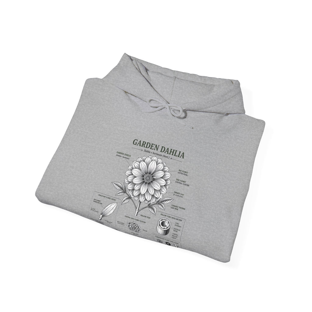 Dahlia Botanical Hoodie — Vintage Garden Diagram Sweatshirt