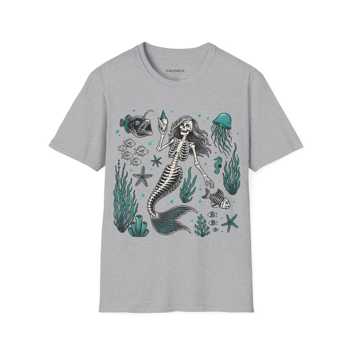 Mermaid Skeleton Tee — Gothic Sea Creature Graphic T-Shirt