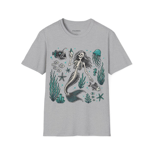 Mermaid Skeleton Tee — Gothic Sea Creature Graphic T-Shirt