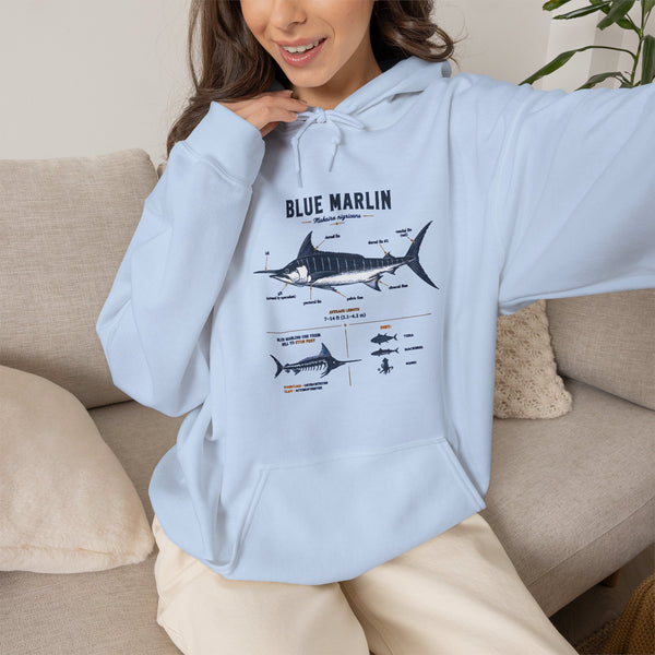 Blue Marlin Illustration Hoodie – Marine Species Diagram Fishing Sweatshirt