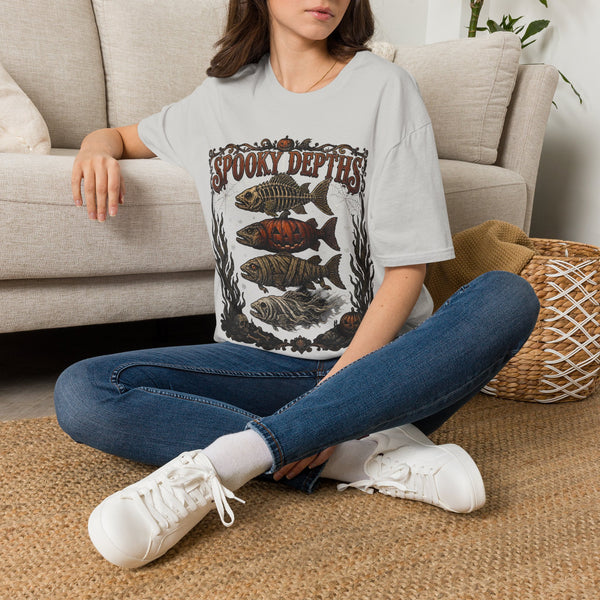 Spooky Depths Fish Tee — Vintage Halloween Skeleton Fish Graphic T-Shirt