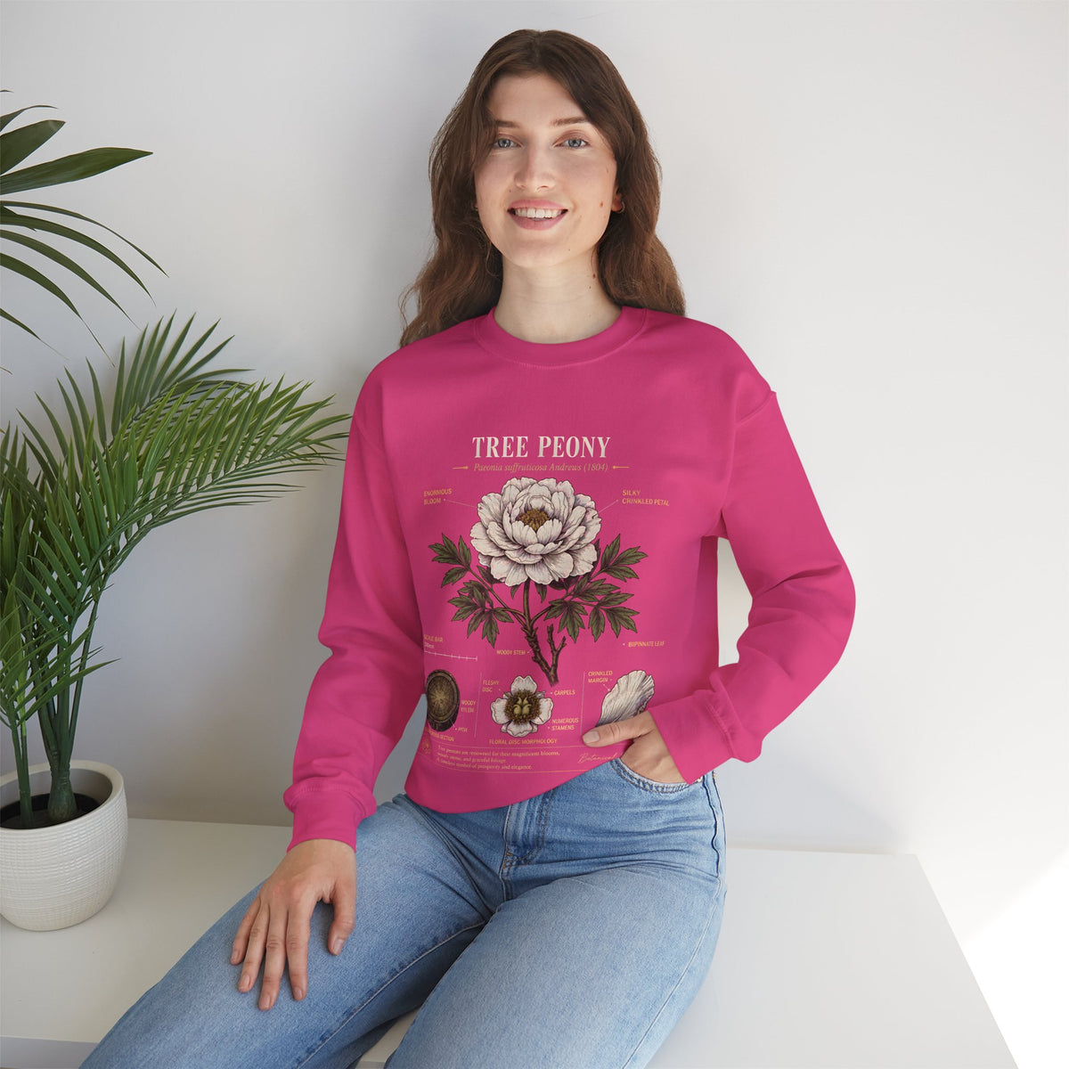 Tree Peony Botanical Sweatshirt — Vintage Flower Anatomy Crewneck