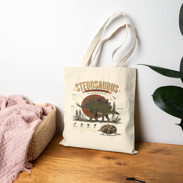 Stegosaurus Anatomy Tote Bag – Vintage Dinosaur Illustration Eco Grocery Bag