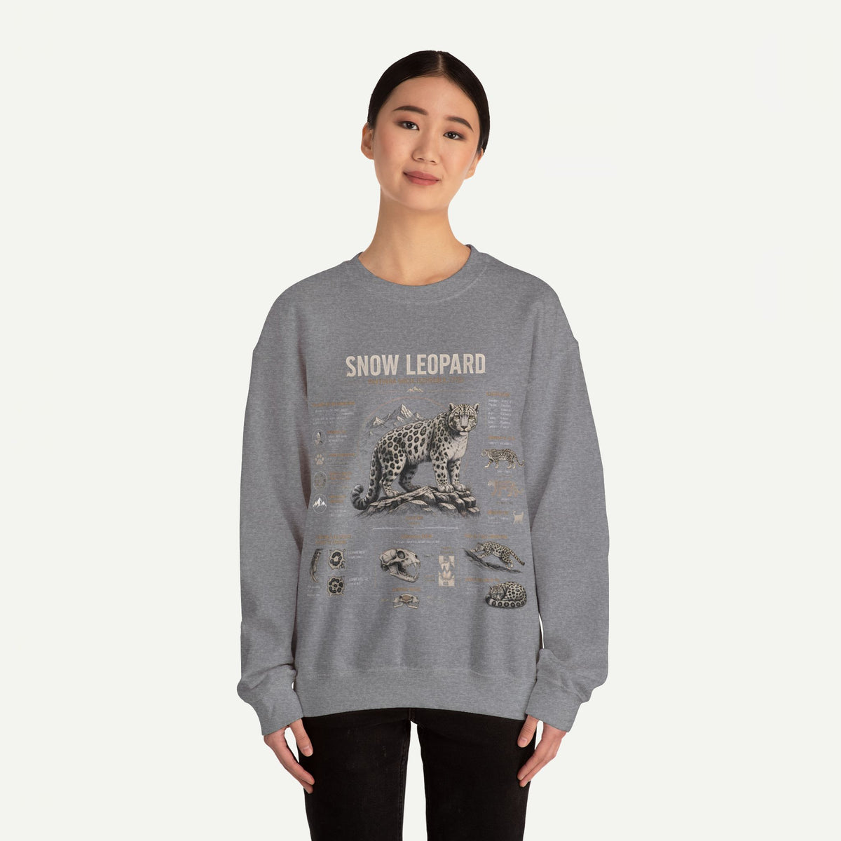 Snow Leopard Anatomy Sweatshirt — Vintage Wildlife Diagram Crewneck