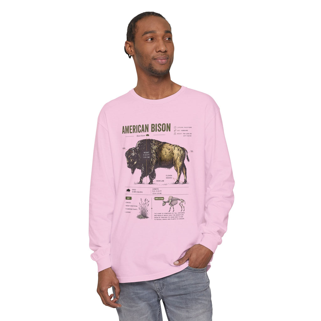American Bison Anatomy Long Sleeve Tee — Vintage Wildlife Diagram Shirt