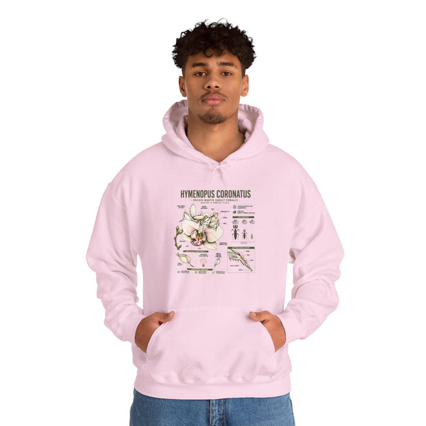 Botanical Hooded Sweatshirt — Hymenopus Coronatus Praying Mantis Illustration