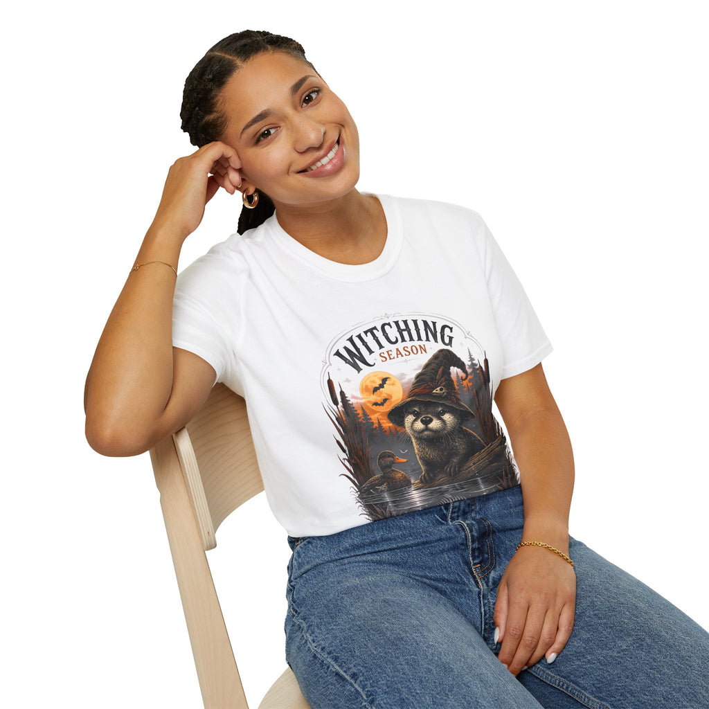 Witching Season T-Shirt — Halloween Witch Raccoon Graphic Tee