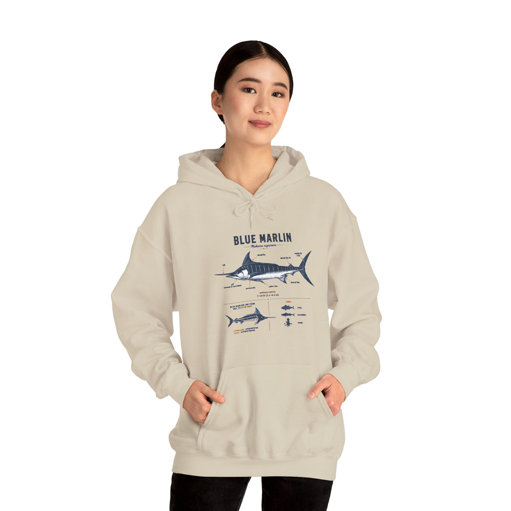 Blue Marlin Illustration Hoodie – Marine Species Diagram Fishing Sweatshirt