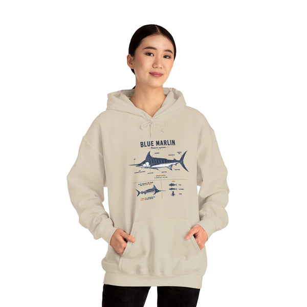 Blue Marlin Illustration Hoodie – Marine Species Diagram Fishing Sweatshirt