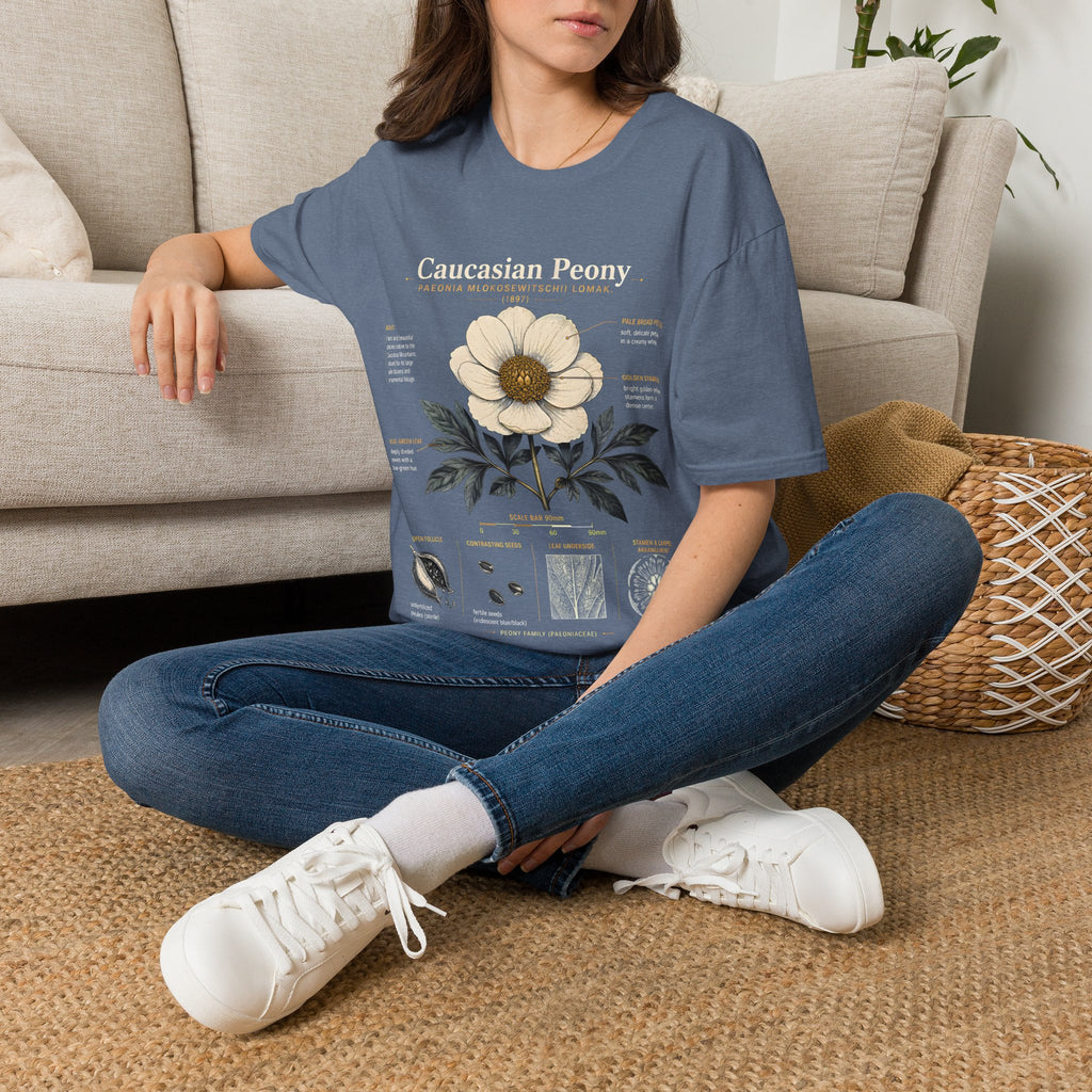 Caucasian Peony Botanical Anatomy T-Shirt — Vintage Floral Illustration Tee
