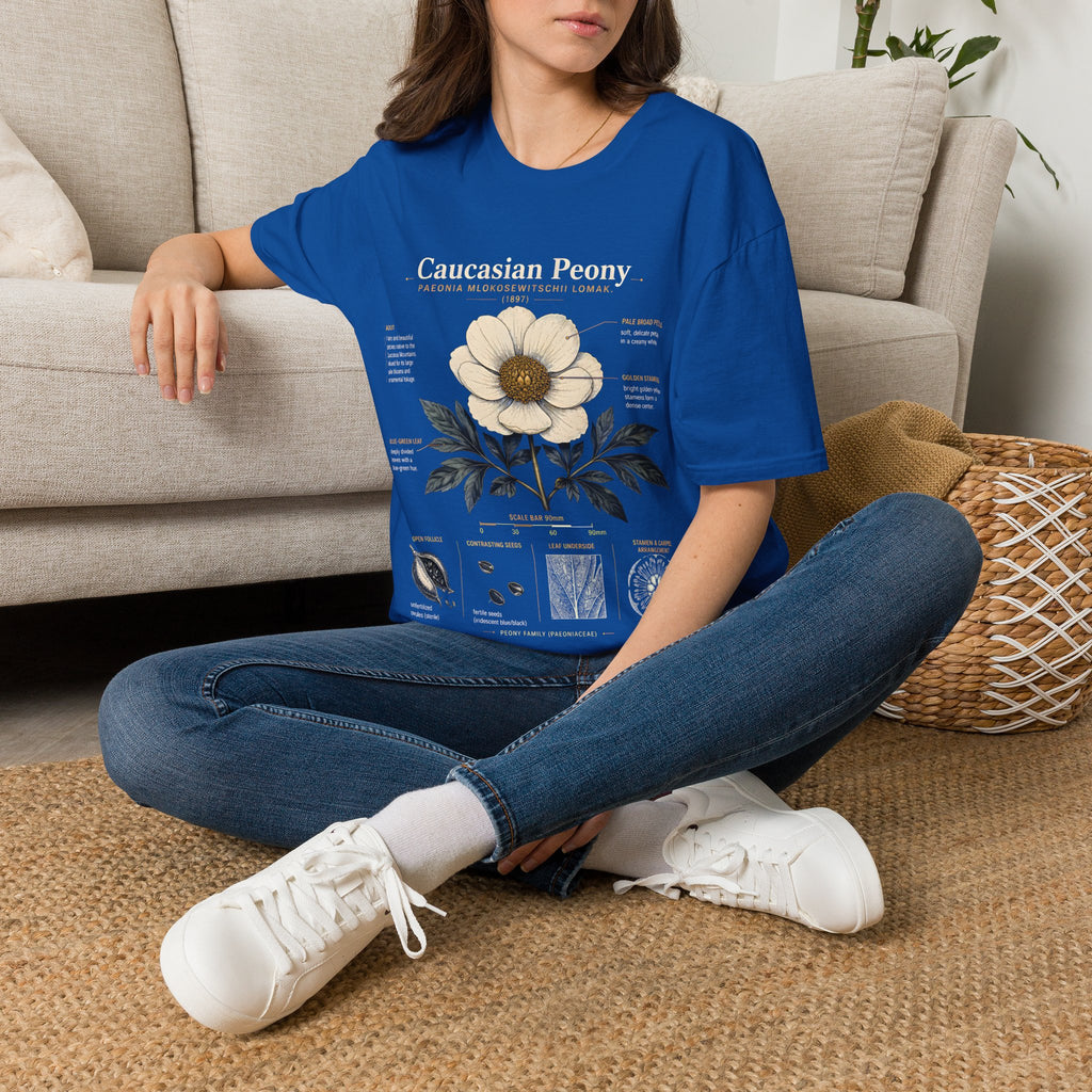 Caucasian Peony Botanical Anatomy T-Shirt — Vintage Floral Illustration Tee