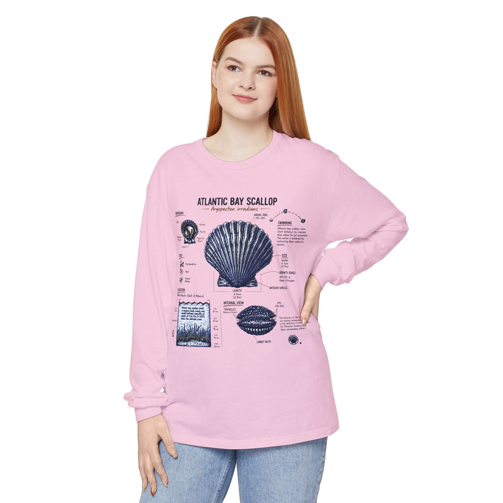 Atlantic Bay Scallop Shell Long Sleeve Tee - Scientific Shell Diagram