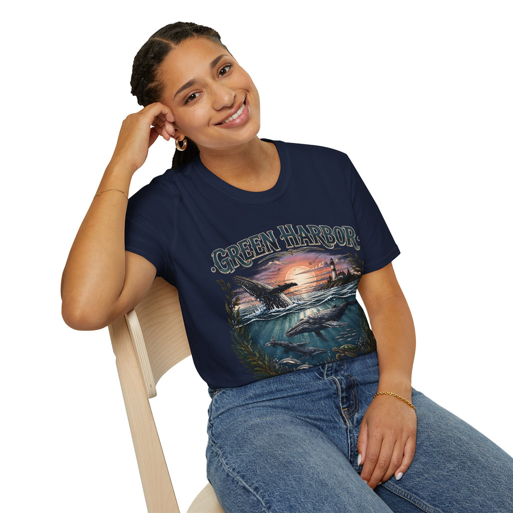 Green Harbor Sunset Whale T-Shirt