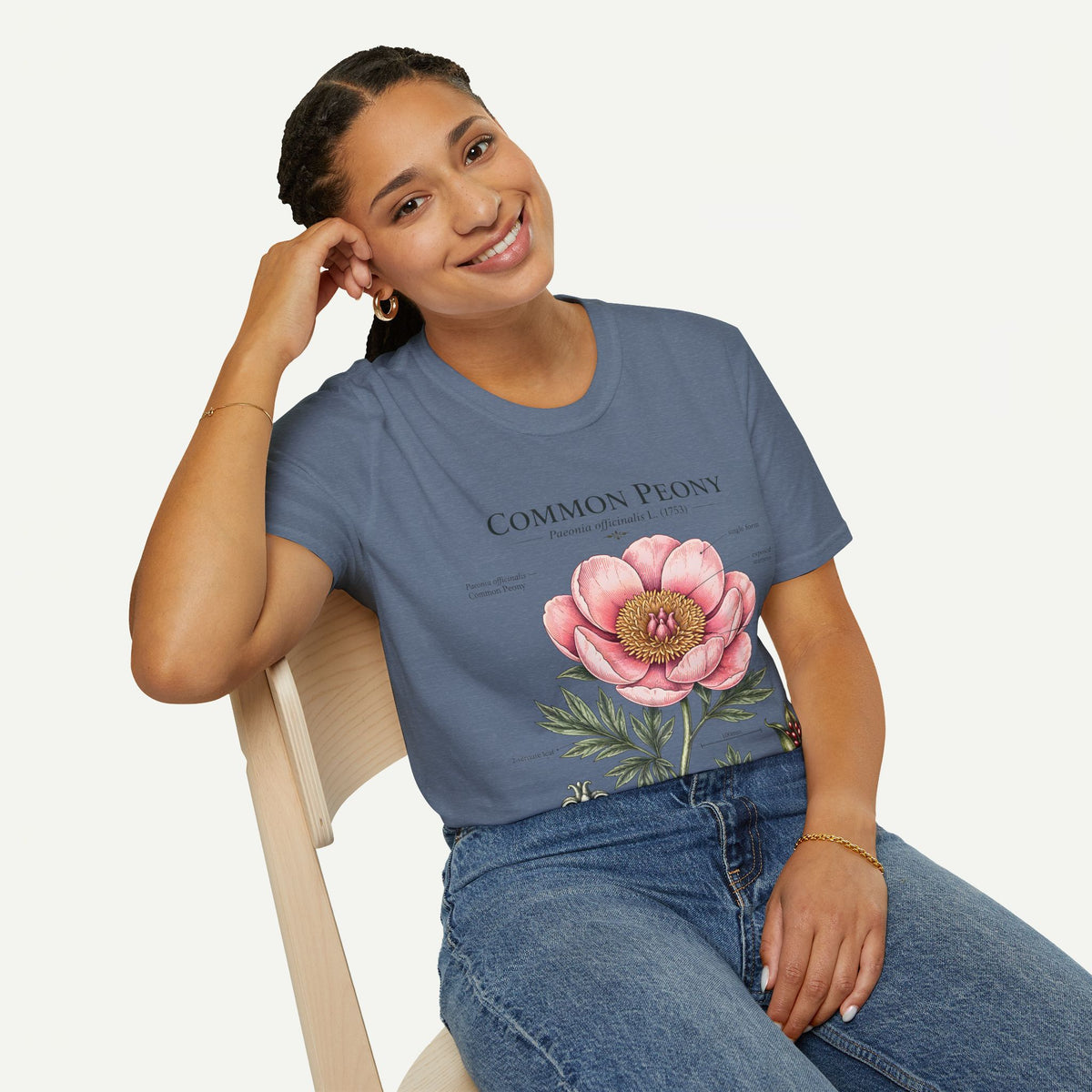 Peony Botanical T-Shirt — "Common Peony" Anatomy Floral Illustration