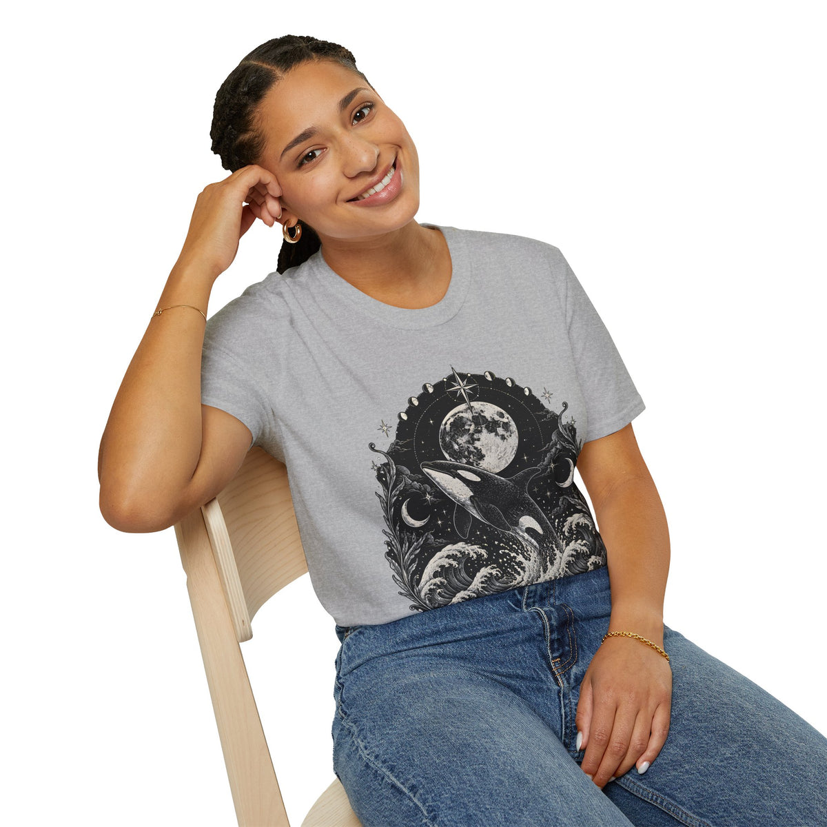 Orca Moon T-Shirt — Whale & Full Moon Illustration Tee