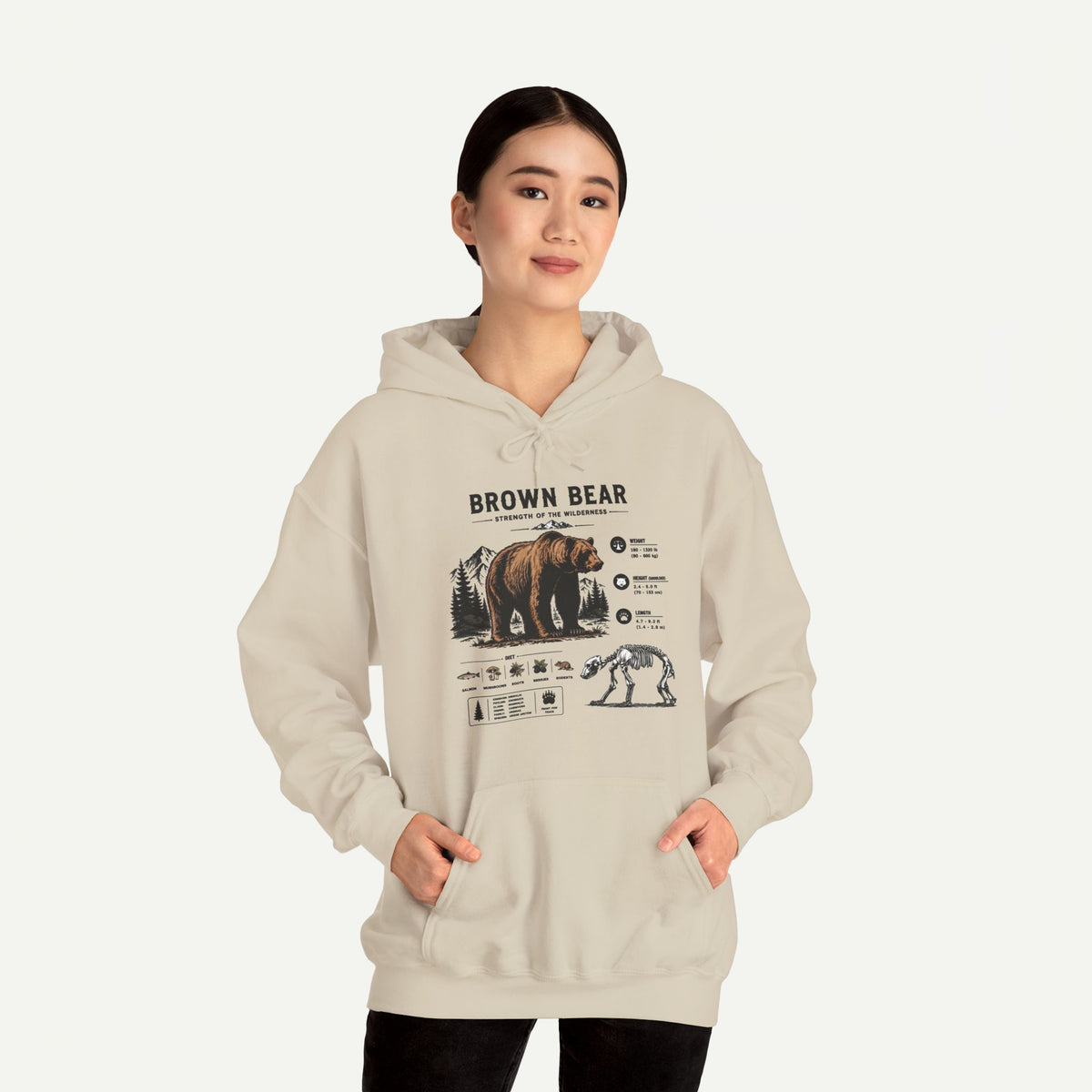 Brown Bear Anatomy Hoodie — Vintage Wildlife Graphic Sweatshirt