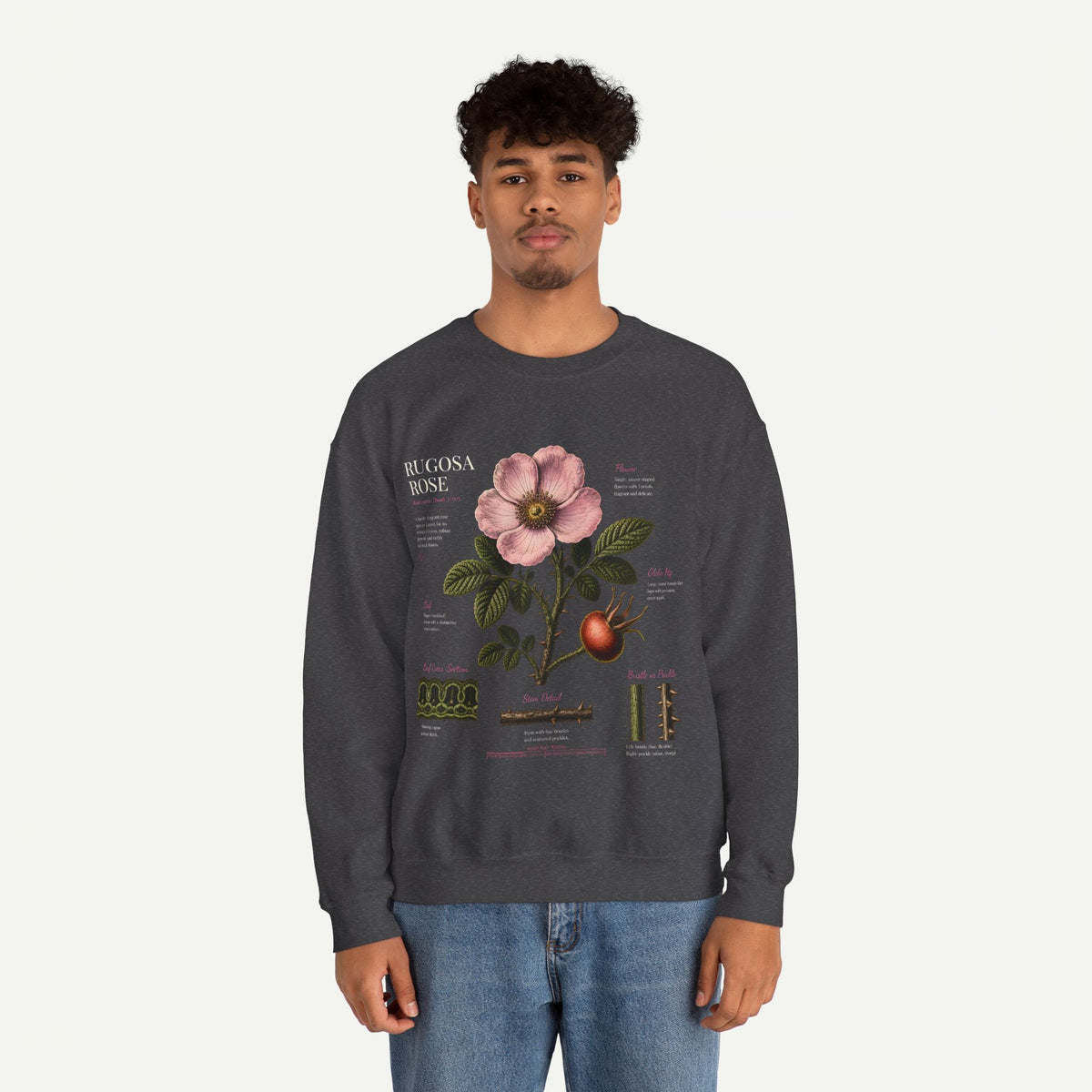 Botanical Rose Crewneck Sweatshirt – Vintage Floral Illustration