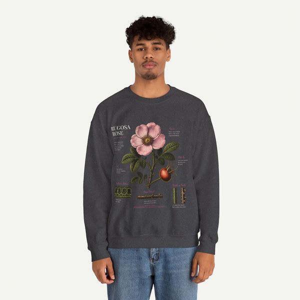 Botanical Rose Crewneck Sweatshirt – Vintage Floral Illustration