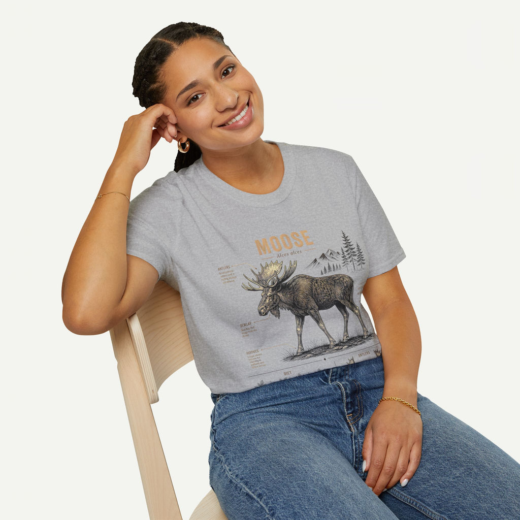 Moose Anatomy T-Shirt — Rustic Woodland Graphic Tee with Moose Design