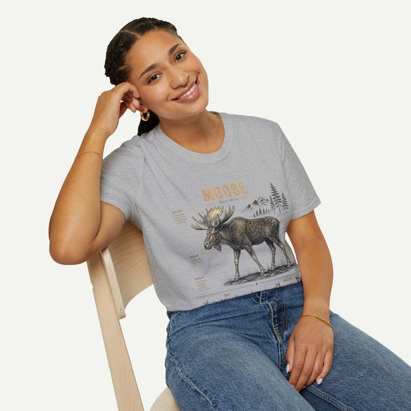 Moose Anatomy T-Shirt — Rustic Woodland Graphic Tee with Moose Design