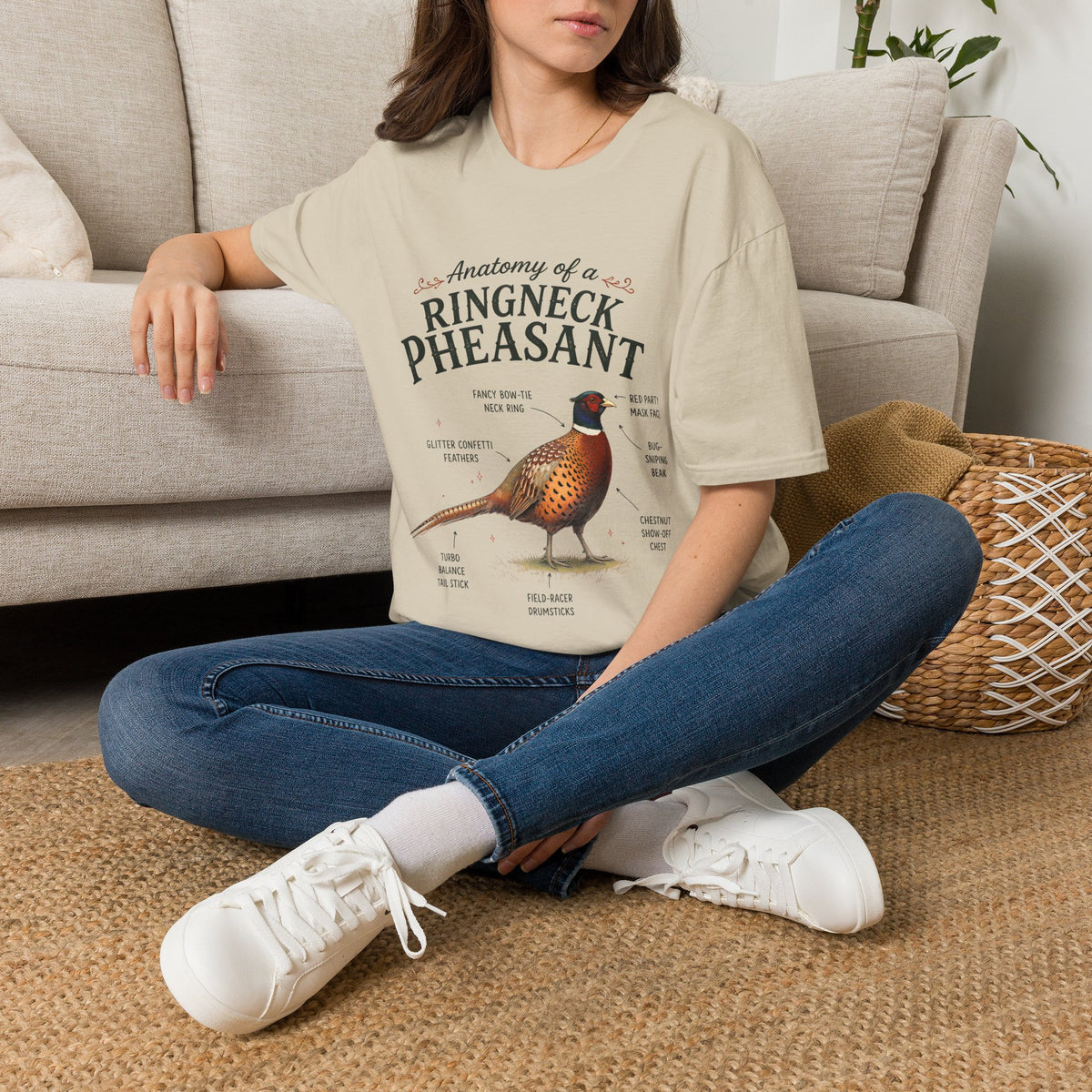 Ringneck Pheasant Anatomy T-Shirt — Illustrated Bird Diagram Tee