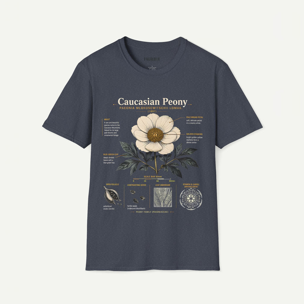 Caucasian Peony Botanical Anatomy T-Shirt — Vintage Floral Illustration Tee