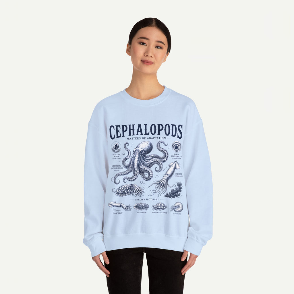 Cephalopods Crewneck Sweatshirt — Vintage Marine Biology Octopus Illustration