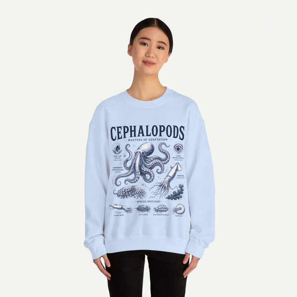 Cephalopods Crewneck Sweatshirt — Vintage Marine Biology Octopus Illustration