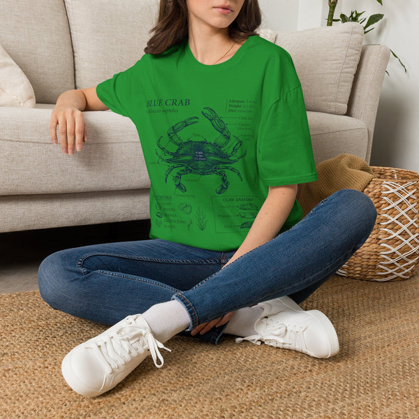 Crab Anatomy T-Shirt — Vintage Blue Crab Illustration Tee