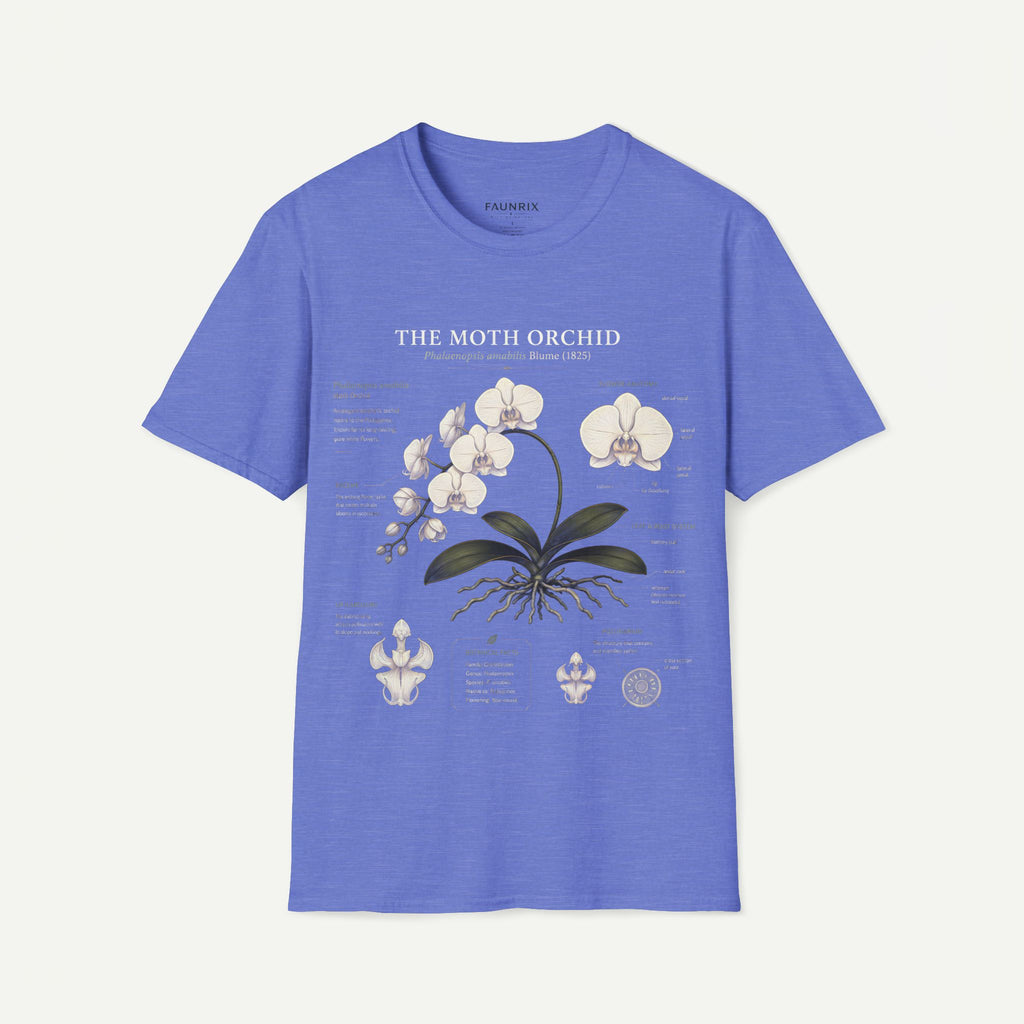 Moth Orchid Anatomy T‑Shirt — Elegant White Phalaenopsis Floral Tee