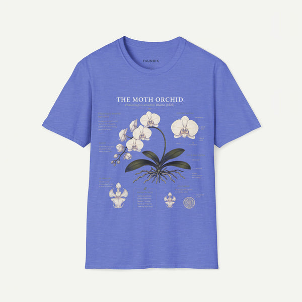 Moth Orchid Anatomy T‑Shirt — Elegant White Phalaenopsis Floral Tee
