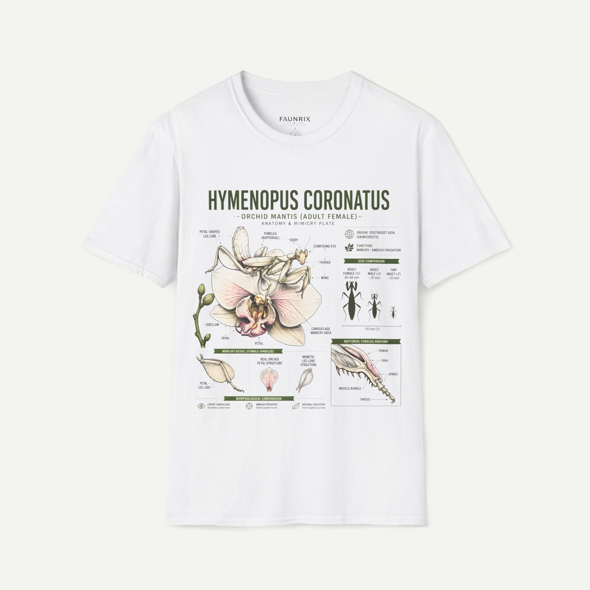 Mantis Anatomy Tee — Hymenopus Coronatus Orchid Mantis Illustration Secondary image