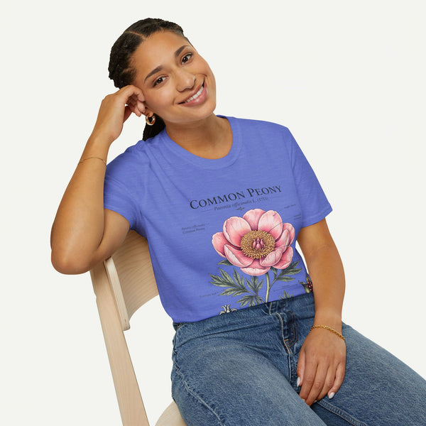 Peony Botanical T-Shirt — "Common Peony" Anatomy Floral Illustration