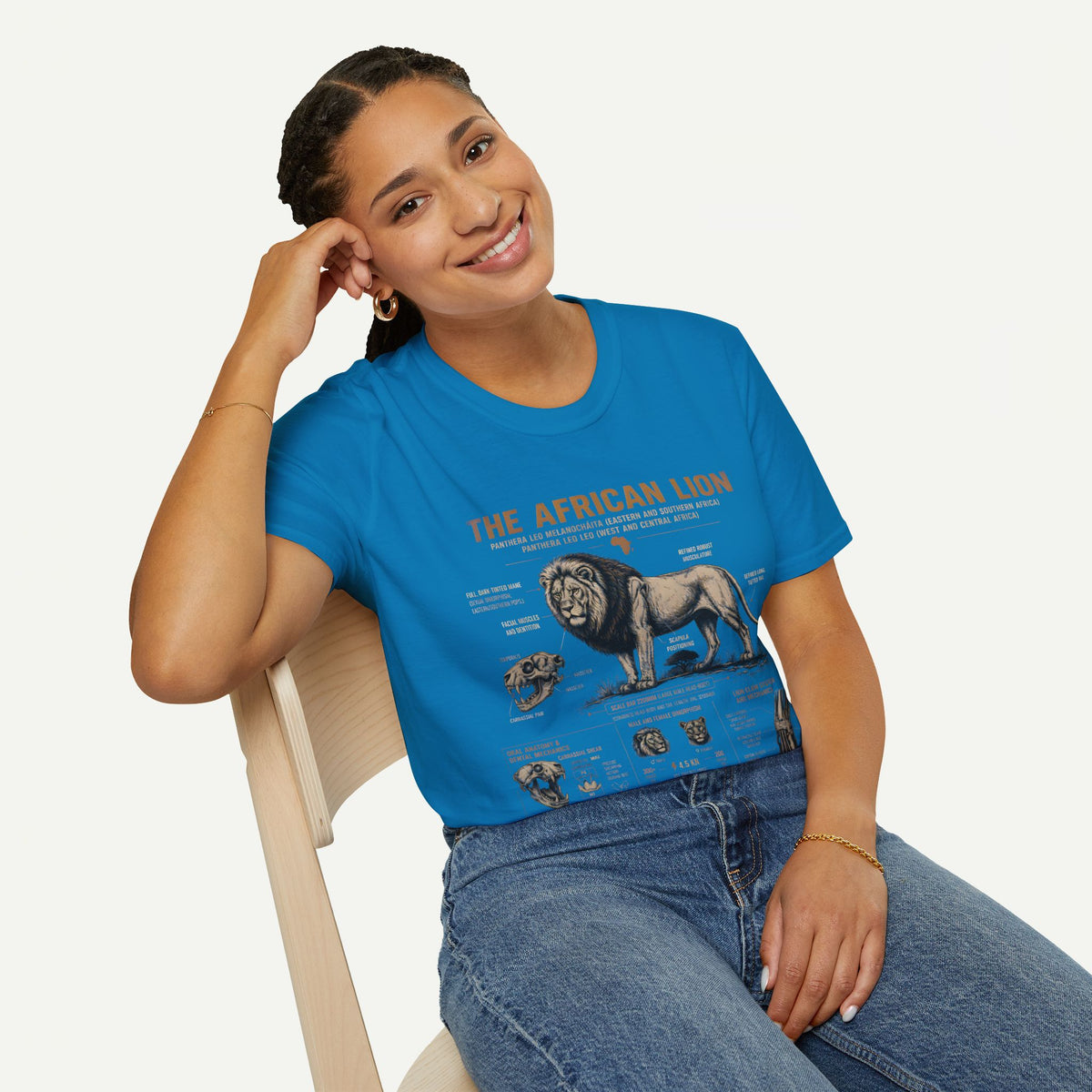 African Lion Anatomy T-Shirt — Vintage Wildlife Illustration Tee