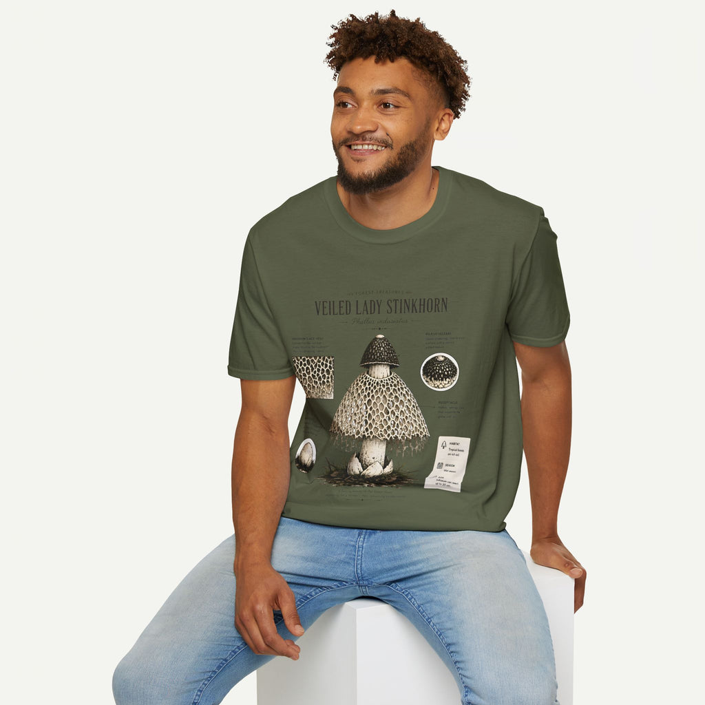 Veiled Lady Stinkhorn Mushroom Tee — Botanical Mycology Anatomy T-Shirt