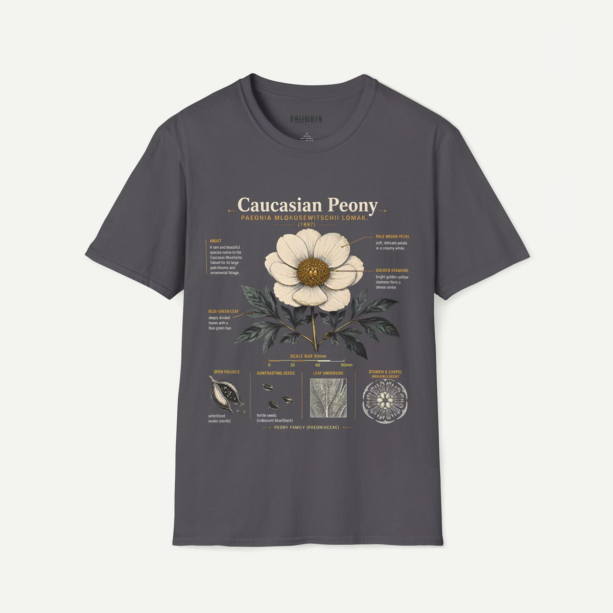 Caucasian Peony Botanical Anatomy T-Shirt — Vintage Floral Illustration Tee